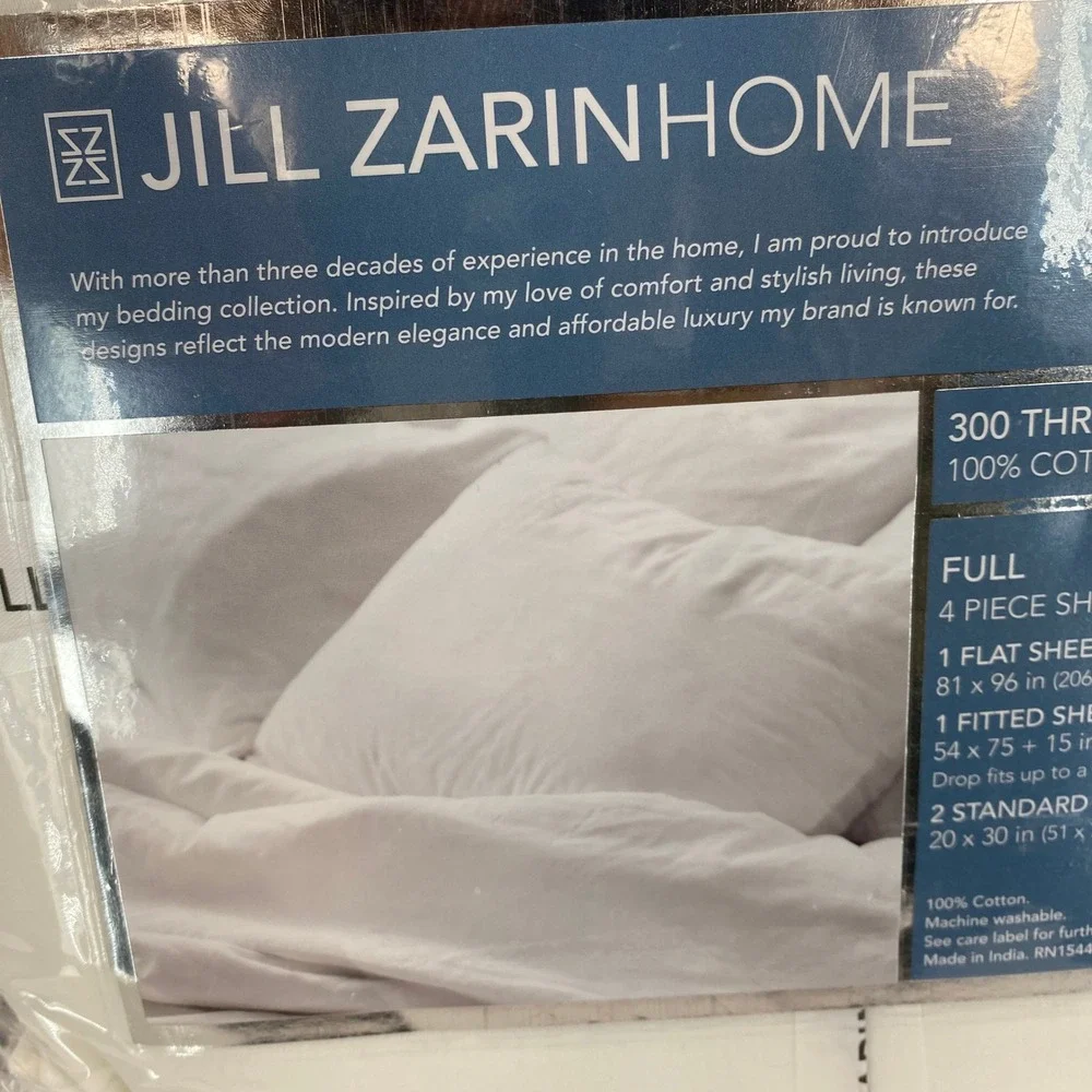 Jill Zarin Home Sateen Sheet Set Full Ivory 300TC 100% Cotton Minimalist Crisp